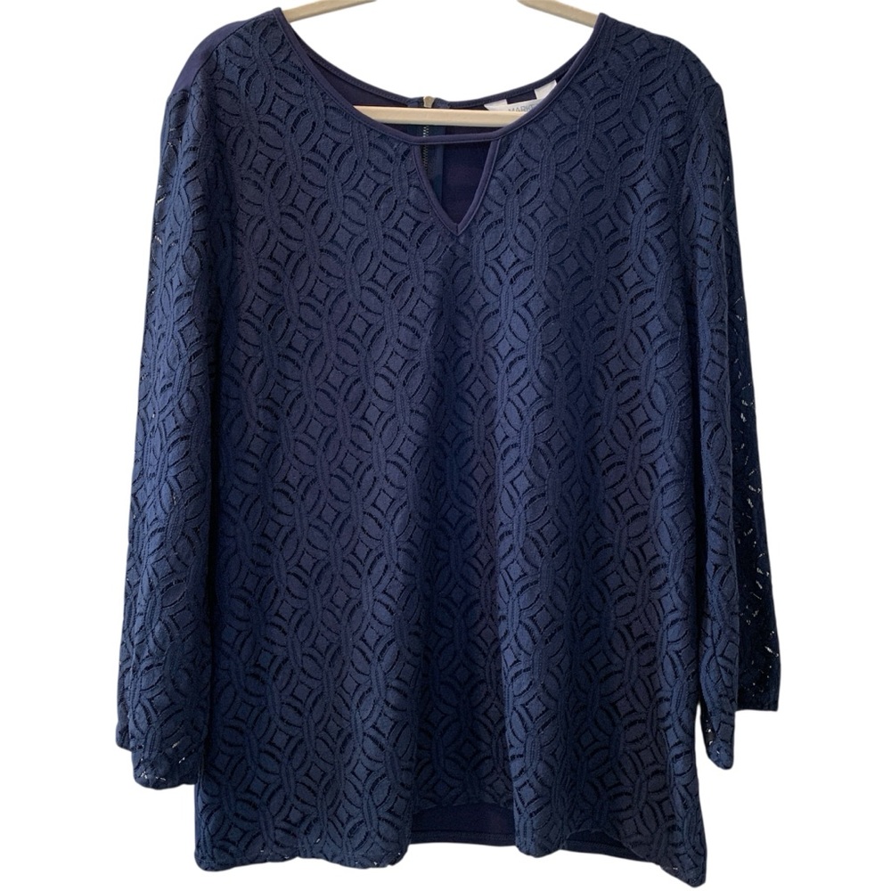 MARKET & SPRUCE Women’s Nina Crochet Detail Blouse Top Navy XXL NWT